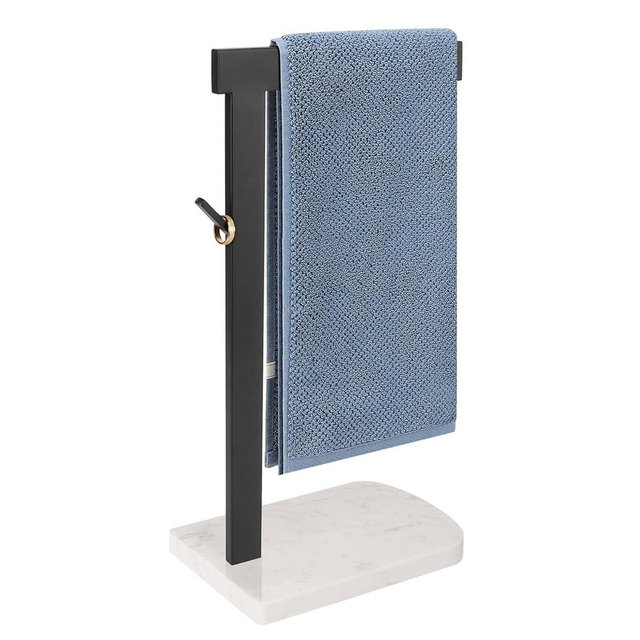 BathAce Hand Towel Holder, Hand Towel Stand for Bathroom with Marble Base, 304 Stainless Steel Stand L Shape Hand Towel Rack Free-Standing Towel Bar for Bathroom Kitchen Countertop, Matte Black
