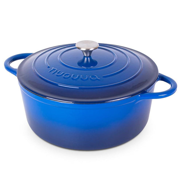 Cast Iron Dutch Oven with Lid – Non-Stick Ovenproof Enamelled Casserole Pot – Sturdy Dutch Oven Cookware – Dark Blue, 7.3-Quart, 30cm – by Nuovva