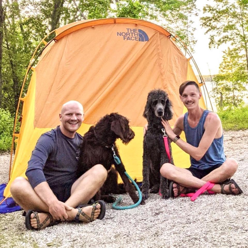 Chris and Tyler enjoy camping with their dogs Yankee and Barbara.