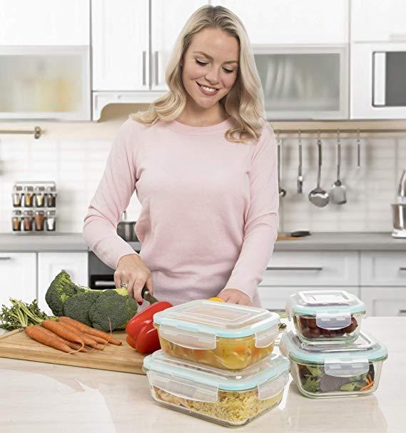 [20 Piece] Glass Food Storage Containers Set with Snap Lock Lids - Safe for Microwave, Oven, Dishwasher, Freezer - BPA Free - Airtight & Leakproof