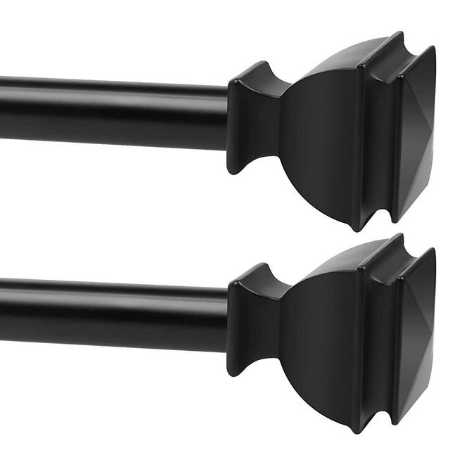 Ezalia 2 Pack Curtain Rods Black, 1 Inch Adjustable Curtain Rod for Windows 28 to 48 Inch, Extendable Single Window Rod with Square Finials, Drapery Rods of Window Treatment
