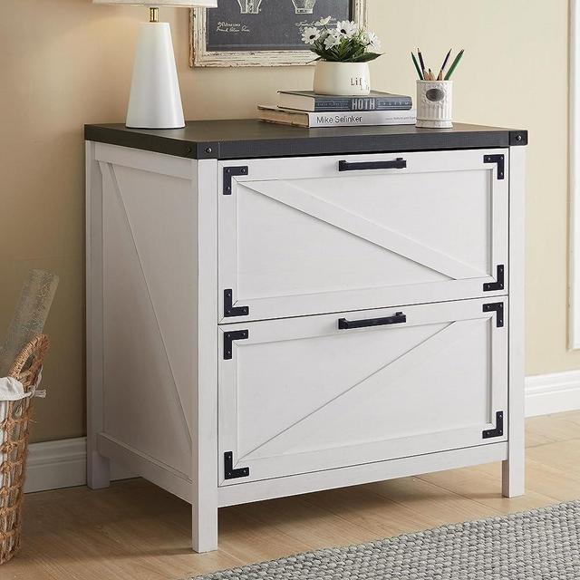 JXQTLINGMU 2 Drawer Farmhouse File Cabinet, Lateral Filing Cabinet for Home Office, Compatible Legal Letter A4 F4 Size, White