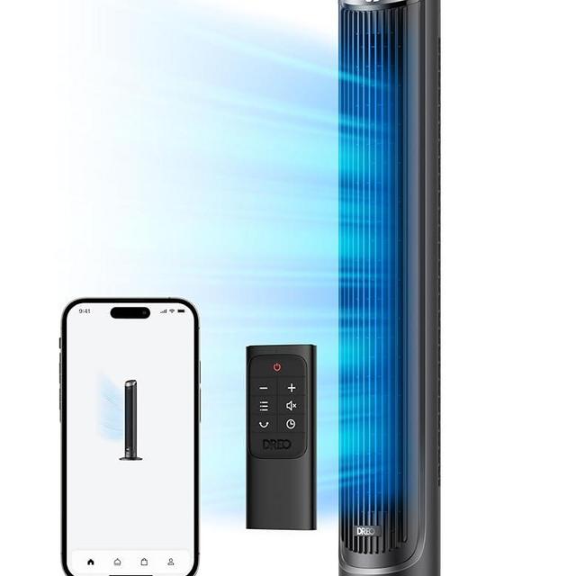 Dreo Smart Tower Fan for Bedroom, 90° Oscillating, Quiet 26ft/s Velocity Floor Fan with Remote, Standing Fans for Indoors, 5 Speeds, 8H Timer, Voice Control Bladeless Room Fan, Works with Alexa