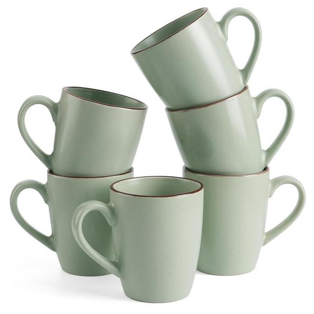 famiware Venus Coffee Mugs for 6, 14 oz Mug Set, Dringking Cup with Handle for Coffee, Tea, Cocoa, Milk, Light Green