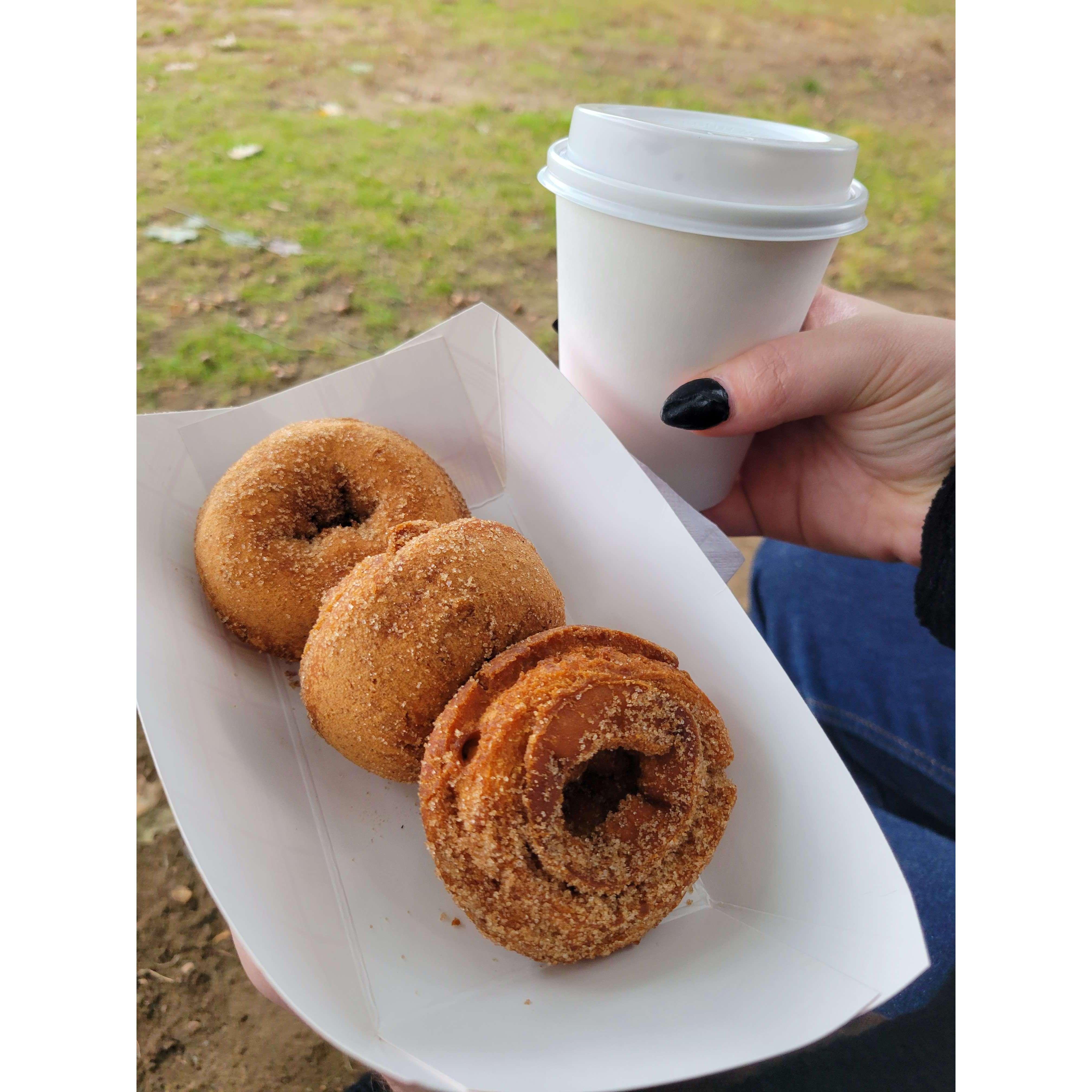 Hot chocolate and fresh apple cider donuts, on a cool October day!