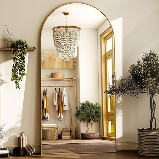 HARRITPURE 80"x40"Full Length Mirror - Arch Floor Mirrors with Aluminum Alloy Frame Free-Standing Wall Mounted or Leaning Large Bedroom Dressing Mirror,Gold