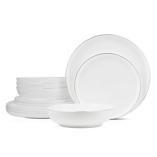 Stone lain Gabrielle Bone China Dinnerware Set, 12 Piece Service for 4, White and Platinum