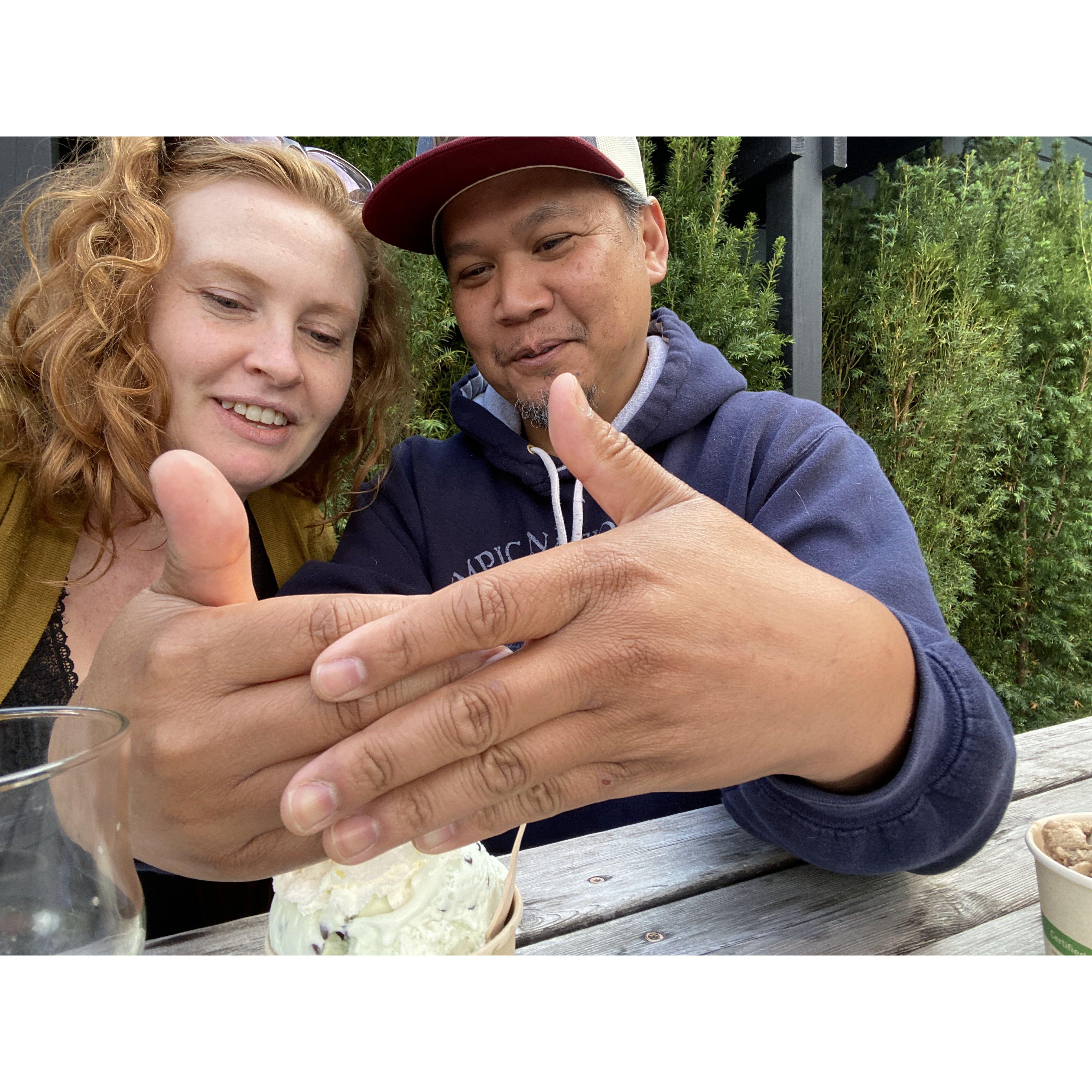 Marissa's birthday 2023, candle in ice cream at Packwood Brewery.
