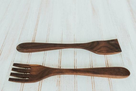 14" Walnut Caesar Salad Utensil Set, Serving Utensils, Wood Utensils, Wooden Servers