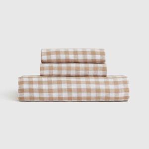 European Linen Fitted Sheet Set in Cafe Gingham