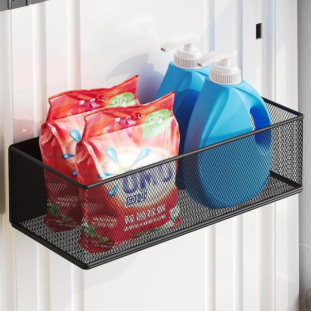 Magnetic Shelf for Washing Machine, Washer Dryer Shelf, Magnetic Lint Bin for Laundry Room, Spice Rack, Magnetic Basket Organizer for Laundry Kitchen, 1 Pack (Black, 10.63''L*4.72''W*3.03''H)