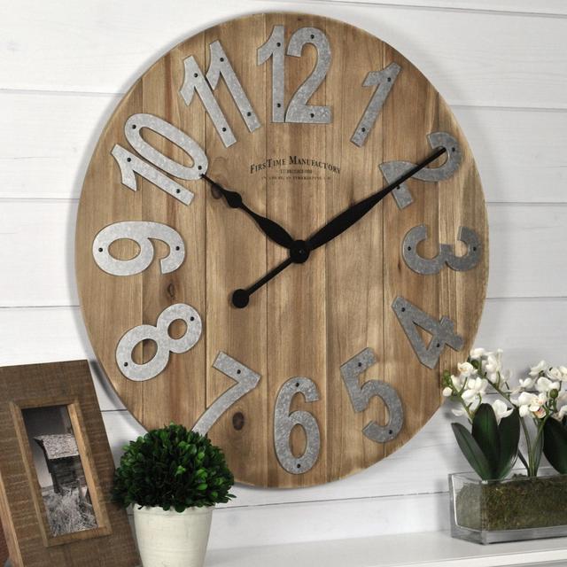 22.5" Farmhouse Slat Wood Wall Clock Tan - FirsTime & Co.