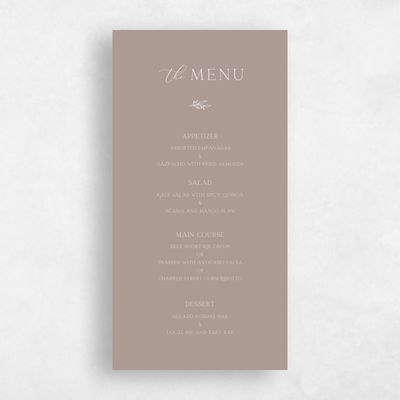 Rich Taupe, Brown Wedding Menu - Eldridge