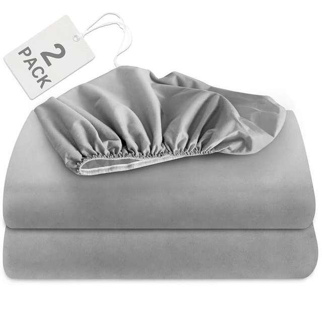 Biloban Twin Fitted Sheet 2 Pack, Twin Bedding Fitted Sheets Only with Deep Pocket up to 14", Bottom Sheet, Shrinkage & Stain Resistant Bed Sheets, Wrinkle Free & Easy Care, Grey