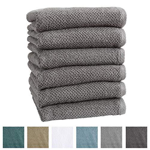 100% Cotton Hand Towel Set (16 x 28 inches) Highly Absorbent, Textured Popcorn Weave Hand Towels. Acacia Collection (Set of 6, Dark Grey)