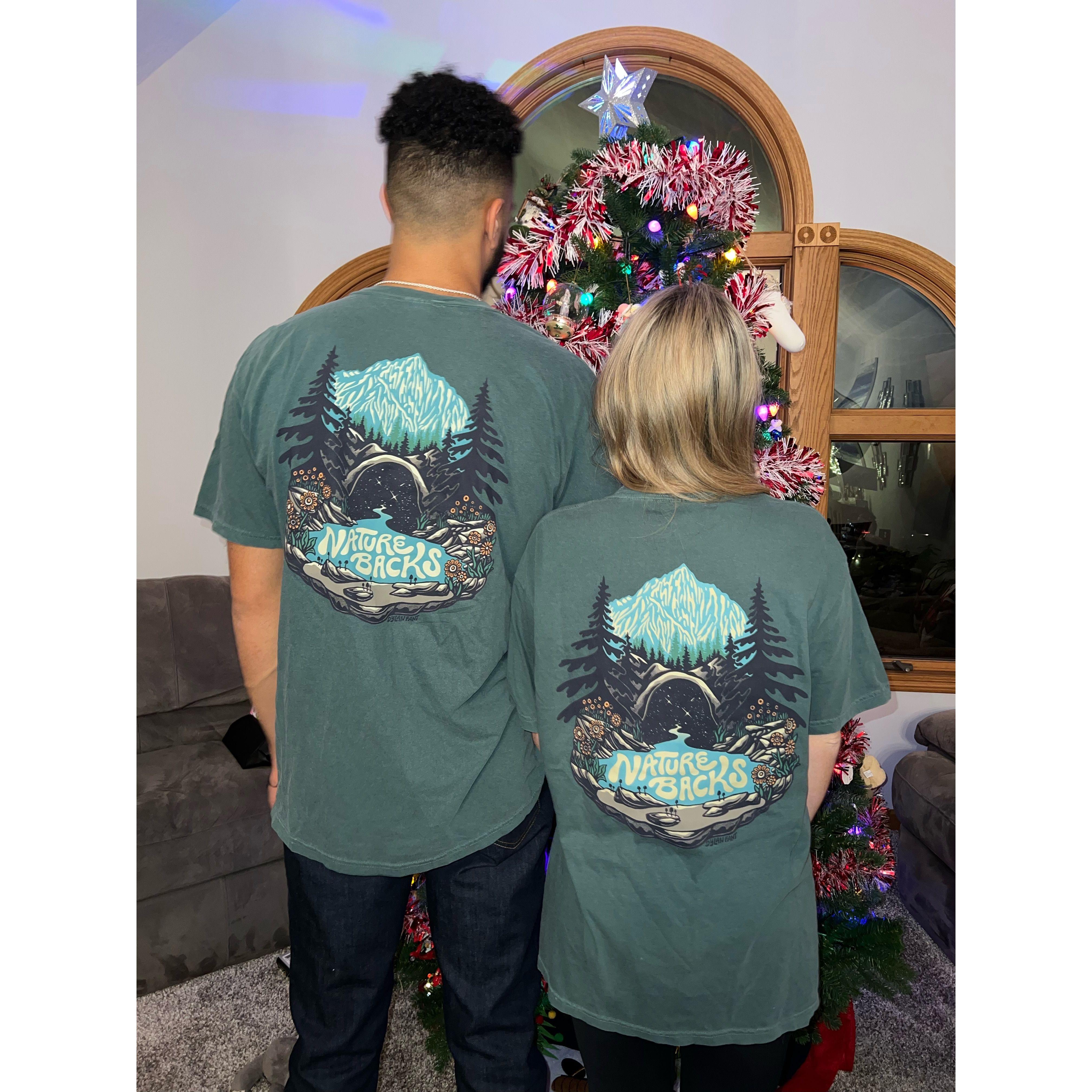 When we accidentally got each other the same Nature Backs t-shirt for Christmas