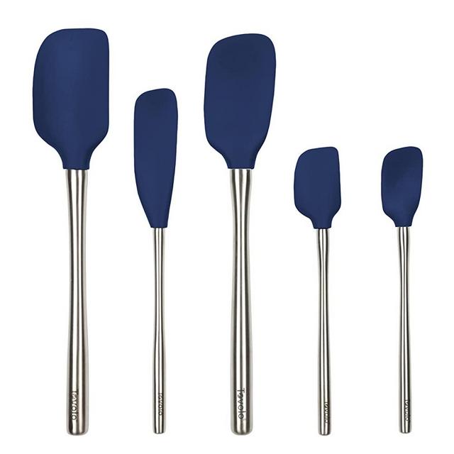 Tovolo Flex-Core Stainless Steel Handled Spatula Set of 5 for Meal Prep, Cooking, Baking, and More - Deep Indigo