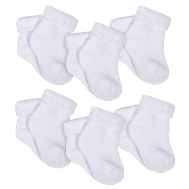 Gerber Baby 6pk Organic Terry Wiggle Proof Socks - White 0/3M