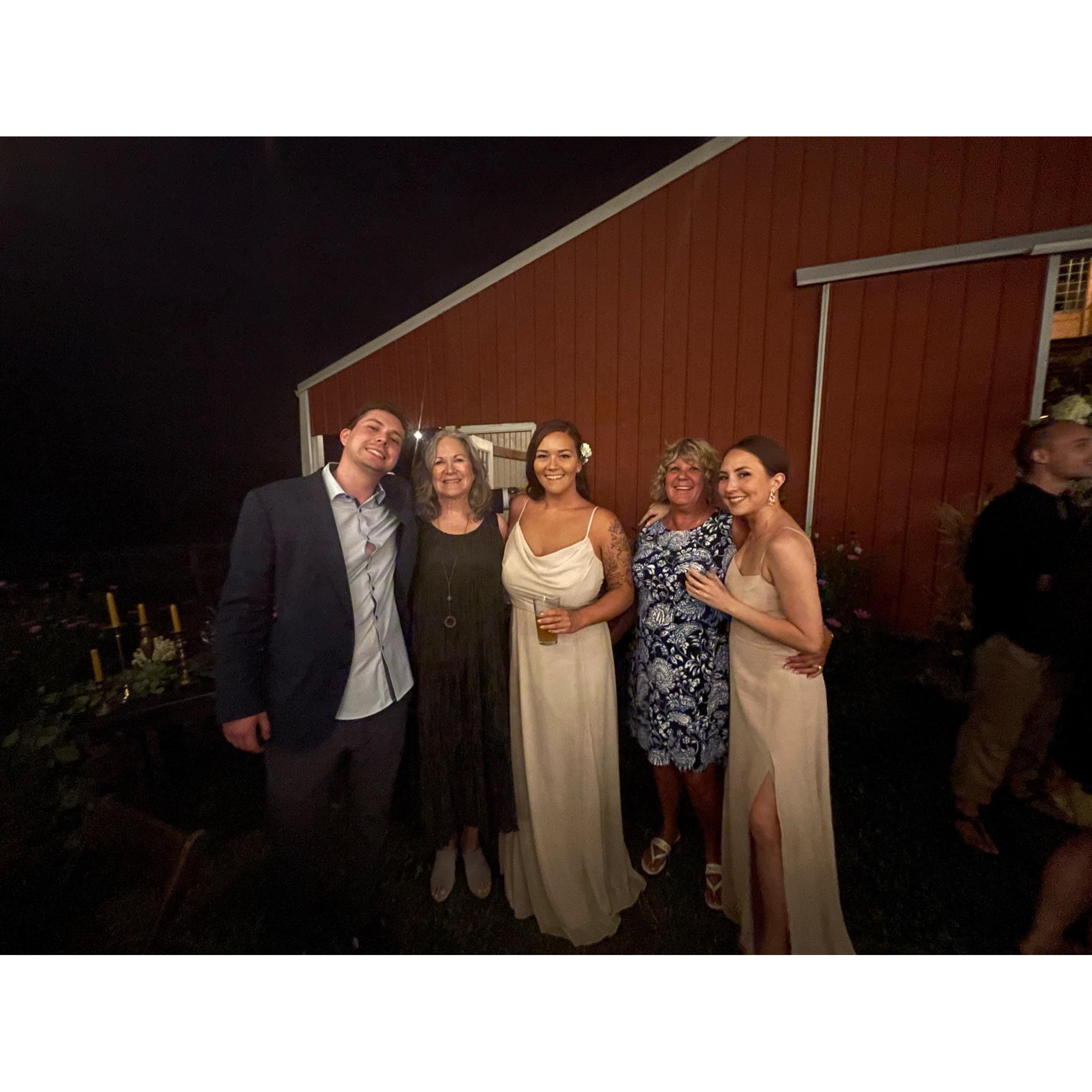 Trevor’s brother Jesse, his mom Cathy, Alyssa’s cousin Rachael, her Aunt Sharon and Alyssa celebrating Natalie’s wedding together over the summer