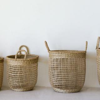 4-Piece Mint & Mist Round Hand-Woven Seagrass Basket Set