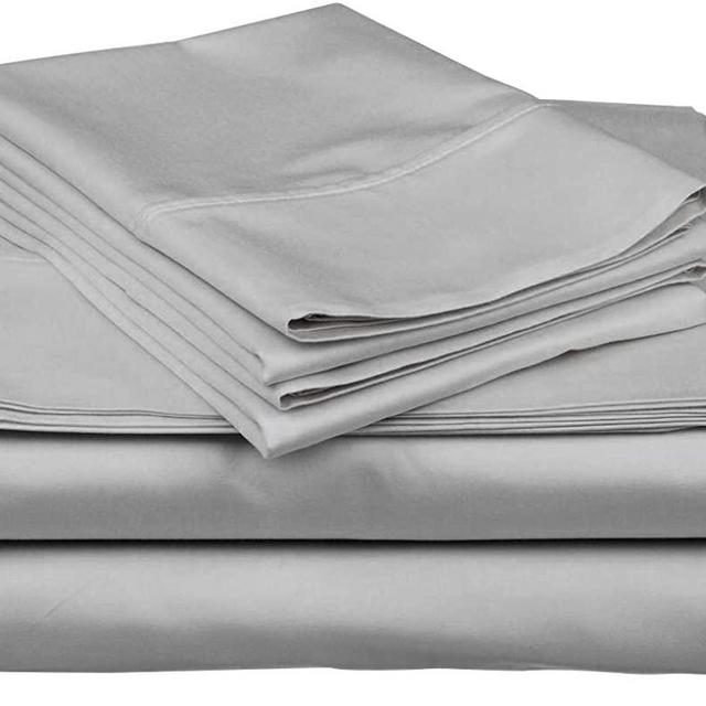 600-Thread-Count Best 100% Egyptian Cotton Sheets & Pillowcases Set - 4 Pc Silver Long-Staple Combed Cotton Bedding Queen Sheet for Bed, Fits Mattress Upto 18'' Deep Pocket, Soft & Silky Sateen Weave
