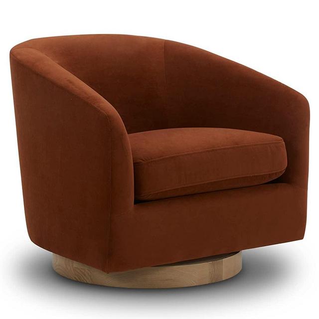CHITA Swivel Velvet Accent Chair Armchair, Round Barrel Chair in Fabric for Living Room Bedroom,Burnt Orange