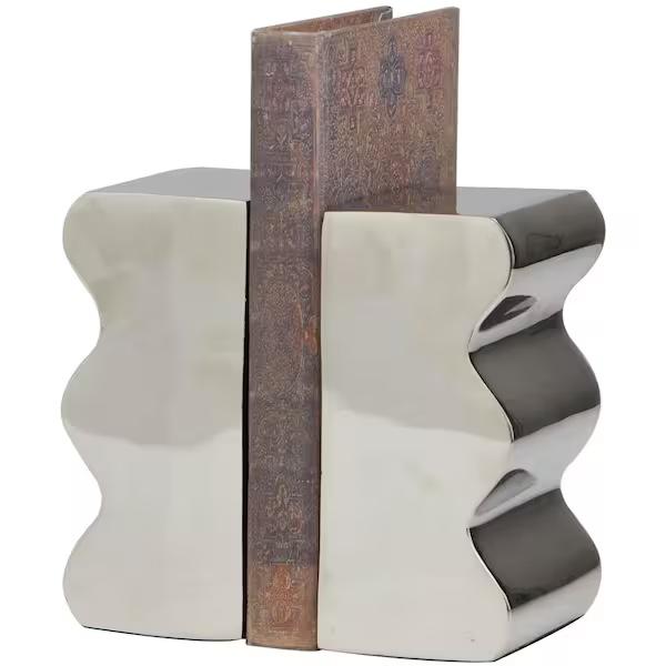 Silver Aluminum Wave Inspired Bookends (Set of 2)