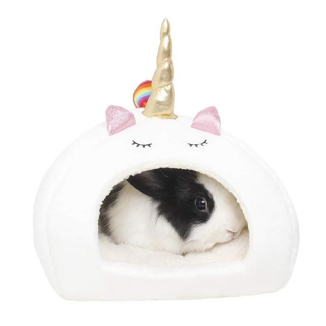 ABLAZEZAI Guienne Pig Accessories Cage Toys Chinchilla Hedgehogs Rabbit Dutch Rats Hamsters Supplies Ferrets Bed Bearded Dragon House Hideout Habitat Cute Unicorn Pet Nest (L, White)