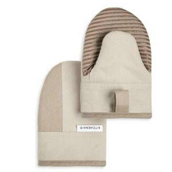 KitchenAid Beacon Two-Tone Non-Slip Mini Oven Mitt Set, Milkshake/Beige, 5.5"x8", 2 Piece