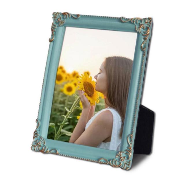 Enartly Picture Frame 5"x7" Photo Frame Light Blue Frame with Gold Edge, Modern Simple for Family Wedding Kids Friend Pet Home Office Display Wall Hanging Desktop Table Decor
