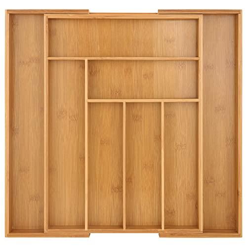 Hiware Kitchen Silverware Tray Drawer Organizer - Expandable Bamboo Utensil Cutlery Drawer Organizers and Storage Holder