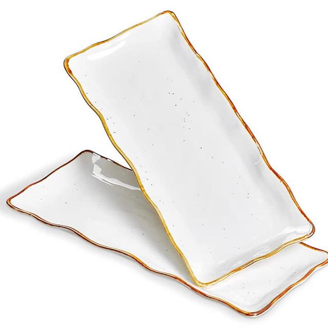 ONEMORE Large Serving Platters, 15 inch Serving Plates Set of 2, Ceramic Platters for Serving Food, Oven Safe Serving Trays and Platters for Entertaining Party, Creamy White