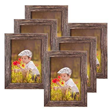 Q.Hou 5x7 Picture Frame Wood Pattern Rustic Brown Photo Frames Packs 6 with High Definition Glass for Tabletop or Wall Decor (QH-PF5X7-BR)