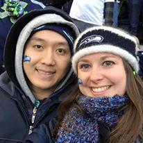 Cheering on the Seattle Seahawks.