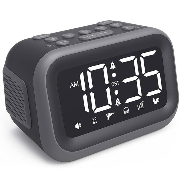 Acedeck Super Loud Alarm Clock: 115dB Dual Alarms and 6 Alarm Sounds for Heavy Sleepers - Adult Shift Workers in Bedroom or Daily Wake-Up Use - Gray
