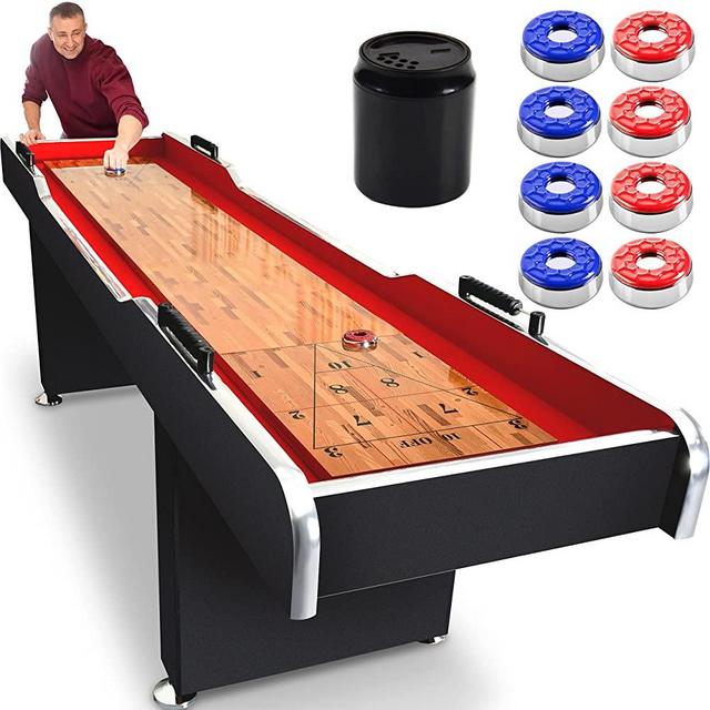 Shuffleboard Table, 9ft Poly Coated Surface, with Accessories, Abacus Style Scoring, Fast Puck Action Play, Indoor and Outdoor Portable Arcade Shuffle Board Game Table for Kids and Adults