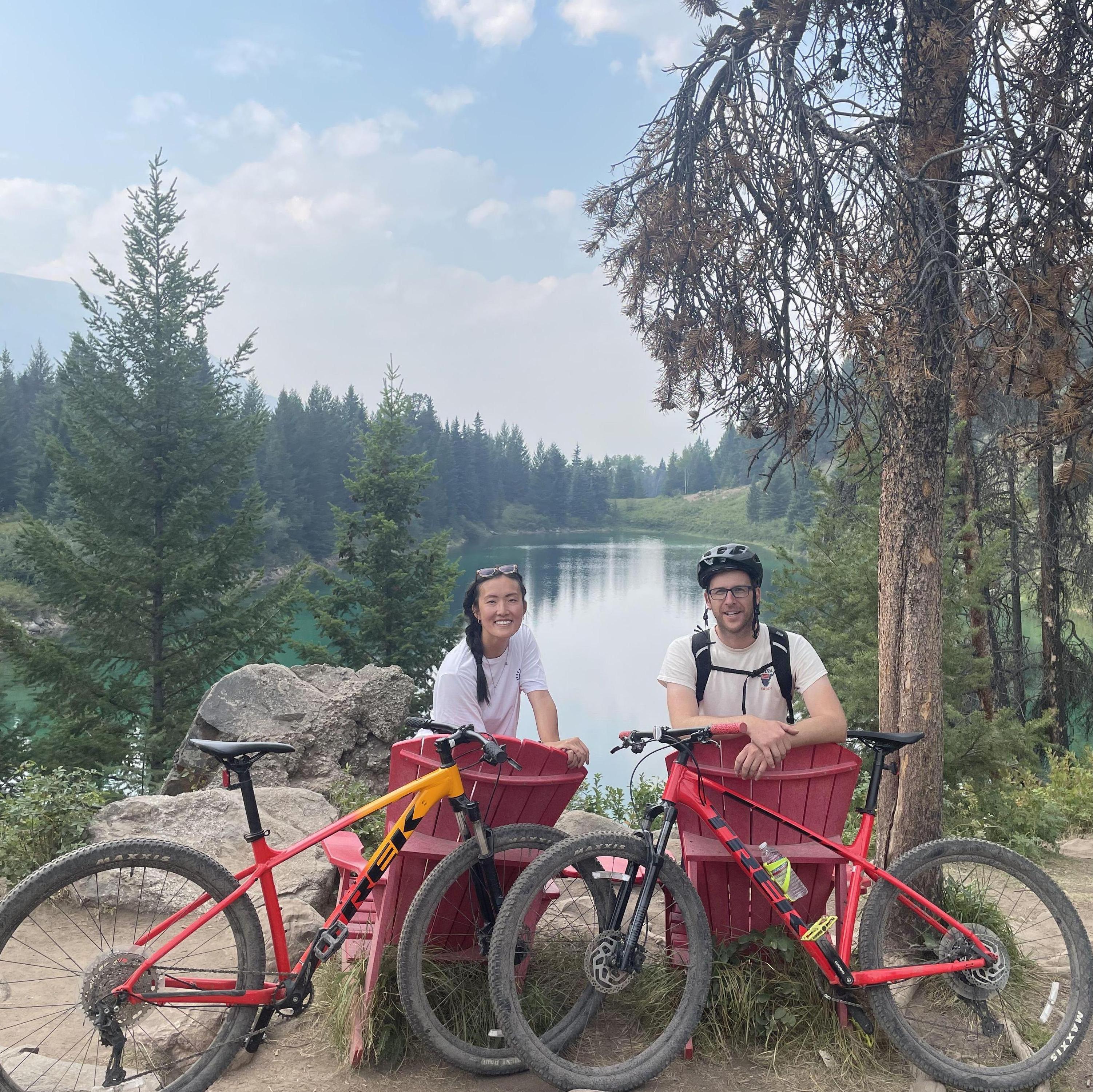 Riding our matching bikes!