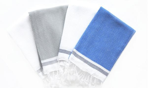 Basak Hand Towel, White with Navy Stripe