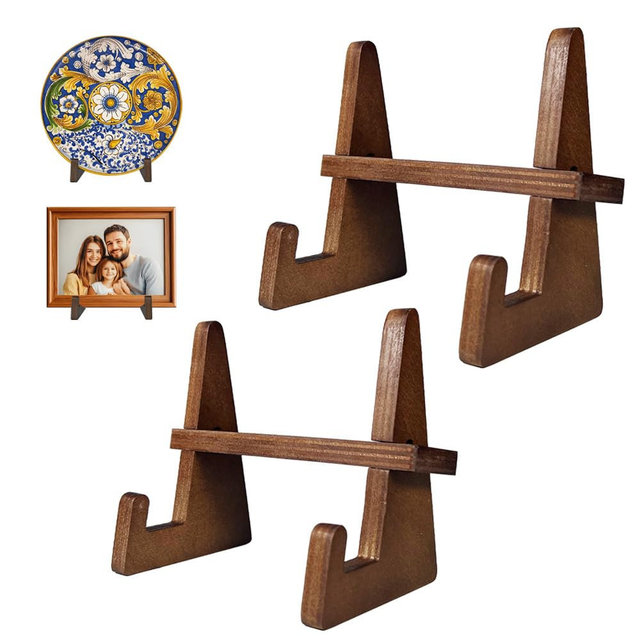 Stoneandegg 2 Packs Wooden Display Stand, Plate Holders for Displaying, Photo and Picture Frame Stand, Decorative Table Top Easels, for 7-13" Plate