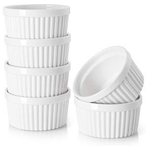 DOWAN Ramekins 4 oz Oven Safe for Creme Brulee Souffle, Porcelain Custard Cups Ramiken for Baking, Classic Style Ramekins Bowls, Set of 6, White