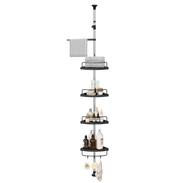 SONGMICS Corner Shower Caddy Tension Pole, 4-Tier Rust-Resistant Shower Organizer, Shower Shelf, Drill-Free, 35.8 to 118.1 Inches, Height Adjustable Trays, for Bathroom, Ink Black UBCB008B01