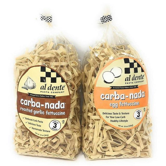 Carba-nada Reduced Carb Fettuccine Pasta Bundle Of Two 10 Ounces Bags: One Egg and One Garlic Roasted Fettuccine