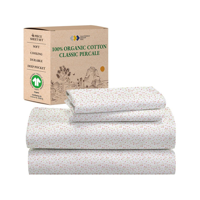 Printed Quatrefoil - 100% Organic Cotton Percale Queen Sheet Set - Deep Pocket, GOTS Certified