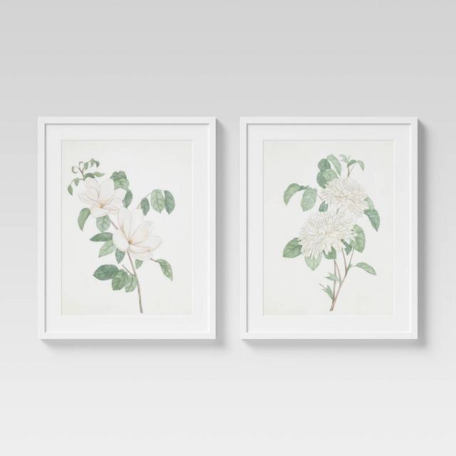 (Set of 2) 24" x 30" Flowers Framed Wall Canvas White - Threshold™