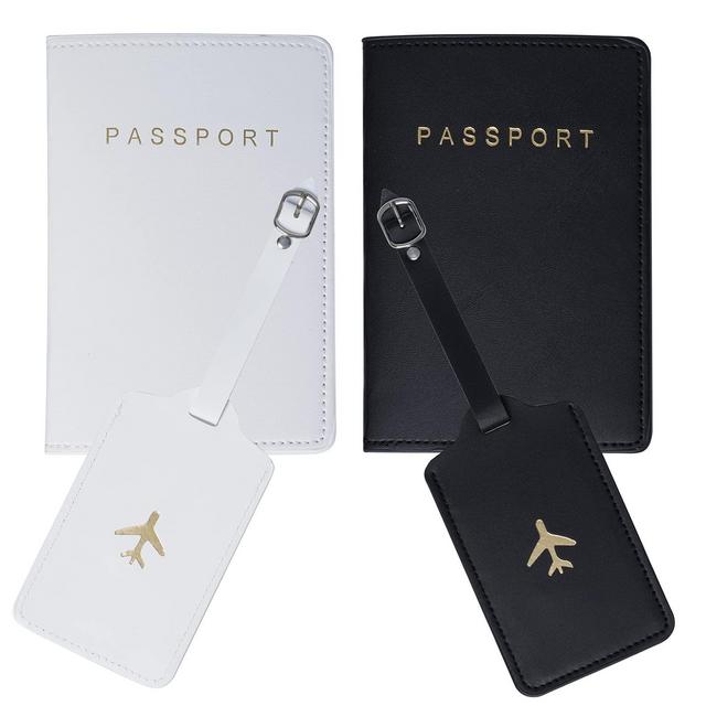 2 Pieces Passport Wallets Holder+2 Pieces Luggage Tags Passport Covers Travel Luggage Tags Suitcase Tag for Couples Wedding Bridal Shower Gift