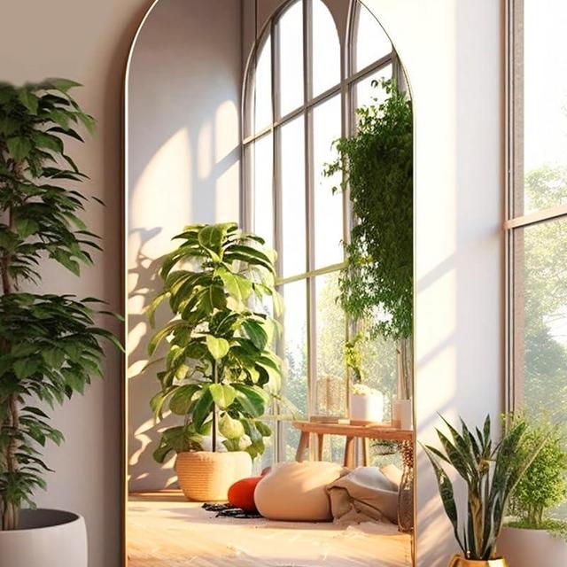 DYNWELL Arched Full Length Mirror, Floor Mirror with Stand, 30"x71" Large Mirror, Wall Mirror Full Length, Gold Floor Length Mirror, Body Floor Mirror, Wall Mounted Mirror for Bedroom, Gold