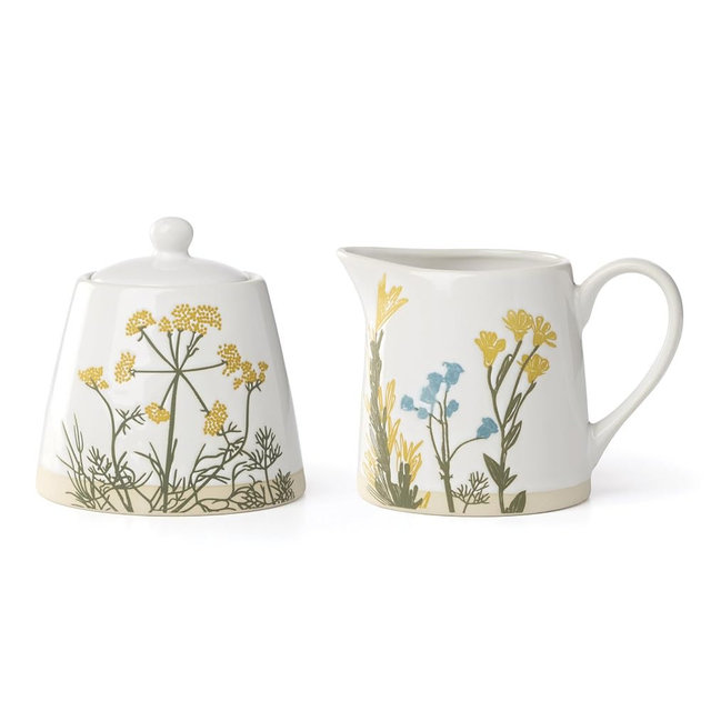 Lenox Kitchen And Dining, Wildflowers 2-Piece Sugar And Creamer Set, Stoneware Material, Dishwasher & Microwave Safe, Kitchen Essentials, Home (White, 2 Pieces, 8 Oz Capacity Sugar Bowl & Creamer)