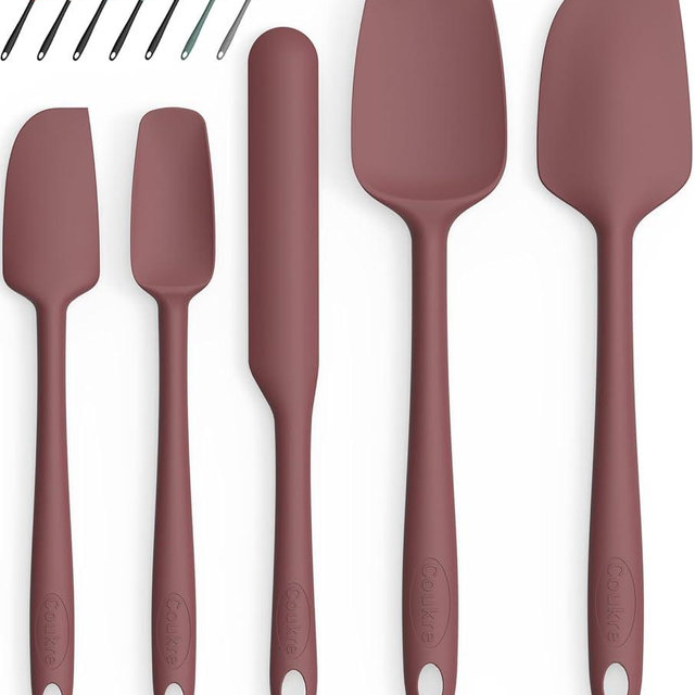 Coukre Silicone Spatula Set of 5,High Temperature Resistant, Food Grade Silicone, Dishwasher Safe, for Baking, Cooking (Pure Wine)