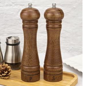 XWXO Wood Salt and Pepper Grinder Set, Salt Mill Pepper Grinder Set, Pepper Mill, Salt Shakers with Adjustable Ceramic Rotor- Oak Wood Pepper Grinder for Your Kitchen 8 inches - Pack of 2