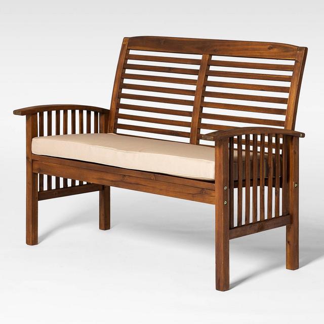 Acacia Wood Patio Loveseat Bench - Dark Brown - Saracina Home